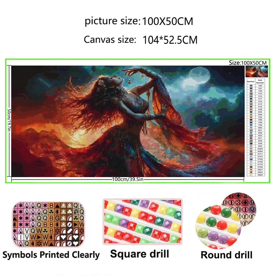 مسحور ليلة مرصعة بالنجوم الرقص امرأة الماس اللوحة الجديدة 2025 حجم كبير كامل مربع/جولة الماس الفن الراين ديكور المنزل #2