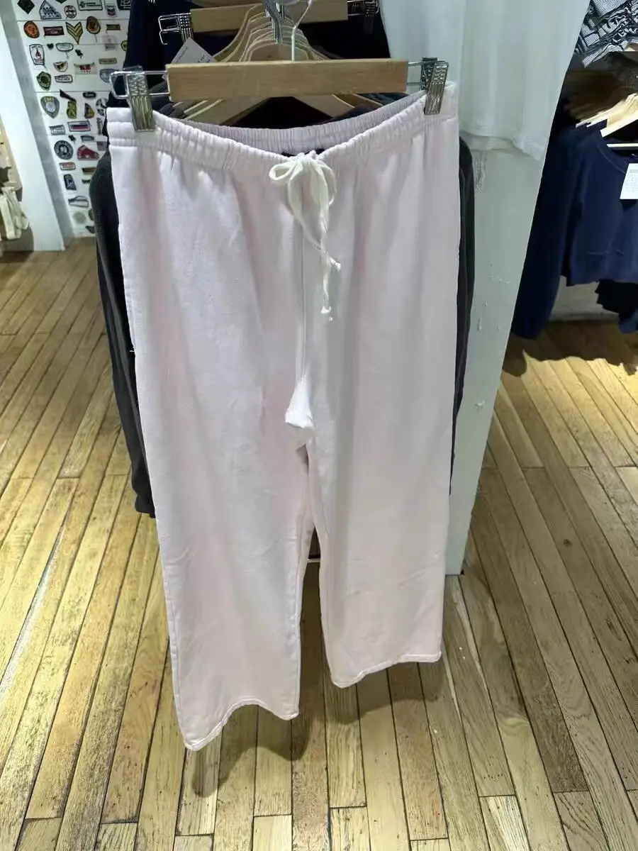 

Американские женские брюки с высокой талией, розовые, широкие, прямые, повседневные, из хлопка, удобные, длинные