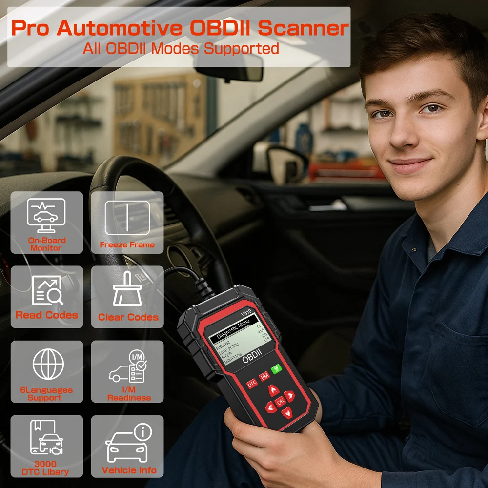 OBD2 Code Reader V410 Car Diagnostic Tools Auto Engine System Detection OBDII EOBD Read/Clear Fault Code OBD2 Scanner ELM 327