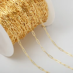 1Meter Brass Paperclip Chains 18K Gold Plated Flat Oval Cable Chains Bulk For DIY Necklace Bracelet Jewelry Making Accessories