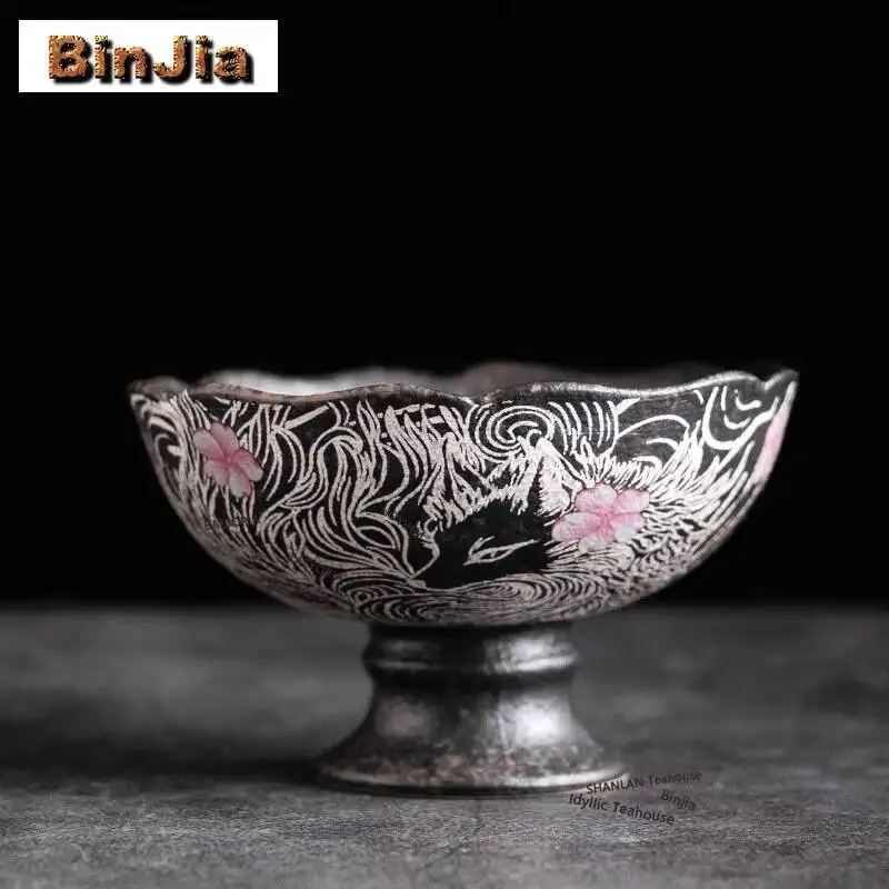 Gilt Silver Nine-tailed Fox Teacup Boutique Tea Bowl Cute Cup Tea-tasting Fragrance Cup Jianzhan Master Cups Teaset Ornaments