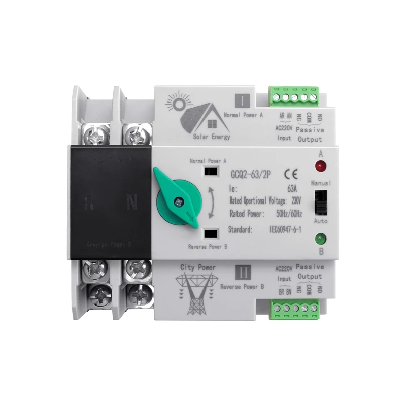 

ABKD Photovoltaic Solar Power ATS Automatic Transfer Switch Din Rail 2P AC220V ATS PV System Power To City Power