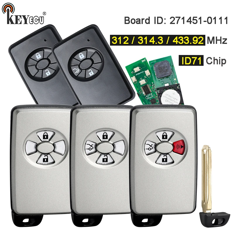 

KEYECU 314.3MHz / 433MHz 271451-0111 Board Smart Remote Car Key Fob for Toyota Avalon Auris Yaris RAV4 Tarago 2005-2006