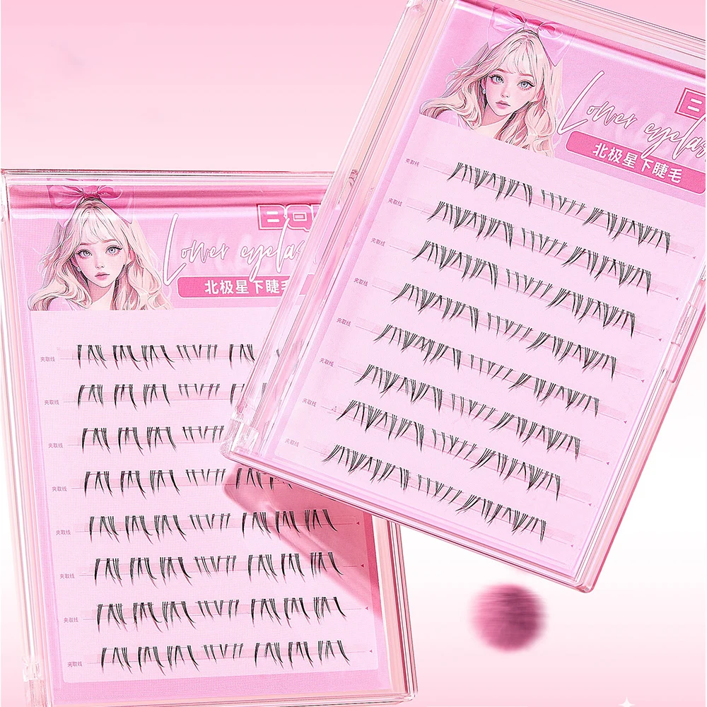 BQI Polaris C Curl Glue Free Eyelashes Light Thick Transparent Stem Lower Eyelashes, Natural Hair Flu Comic False Eyelashes