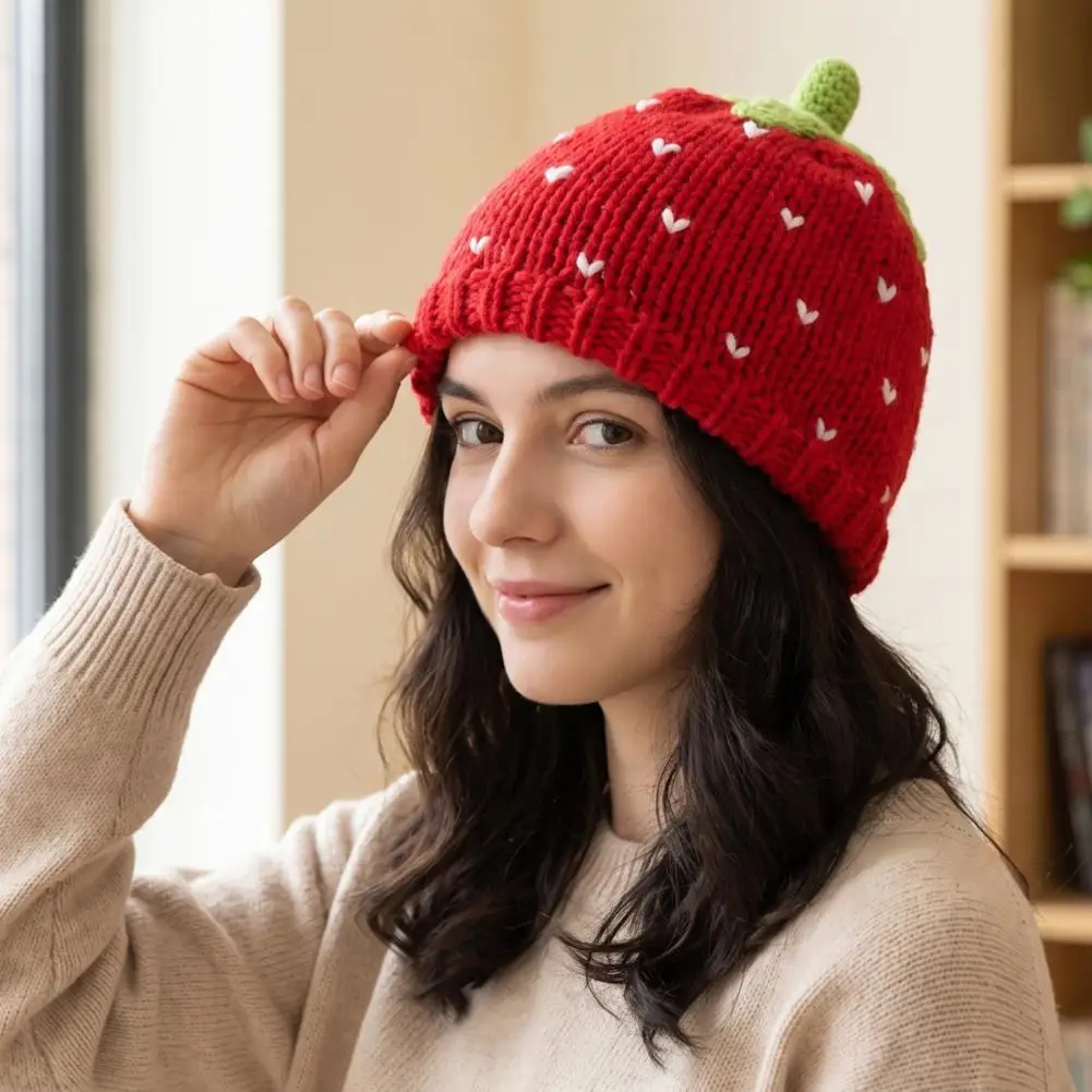 Cute Fruit S Women’s Knitted Fruit Hat Cozy Stretchy Winter Skull Cap Cute Warm Weather Headwear for Girls Stretchy Polyester