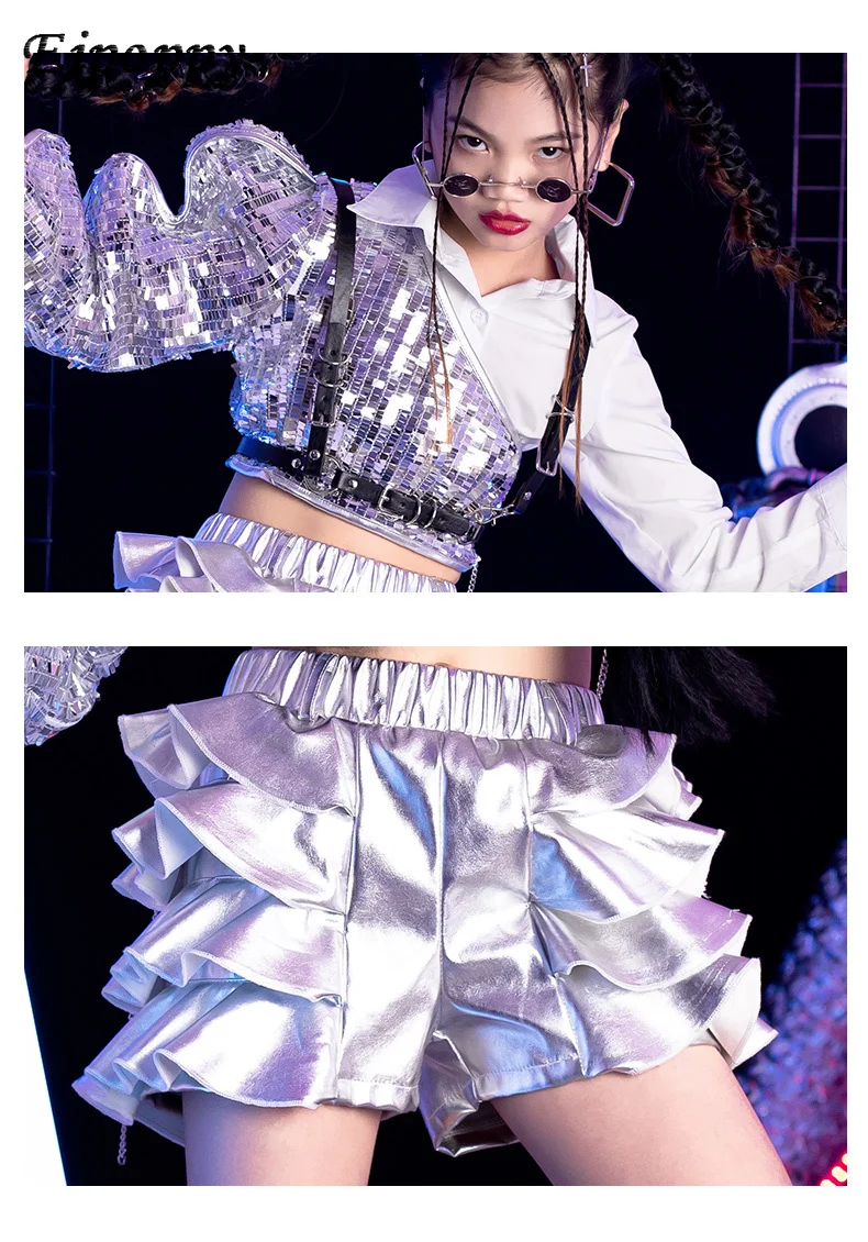 子供のための流行のパフォーマンスコスチューム、子供のジャズダンス、女性のためのファッショナブルなクールな服