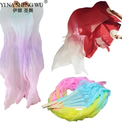 100% Real Silk Fan Veils for Belly Dance Bamboo-Ribs Long Silk Fan Chinese Hand Made Dyed Fan Gradient Color Dancer Show Props