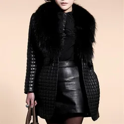 2023 Winter New Women Imitation Fur Coat Black Pu Jackets Outcoat Plus Cotton Pu Leather Long Outwear Casual Fashion Warm Top