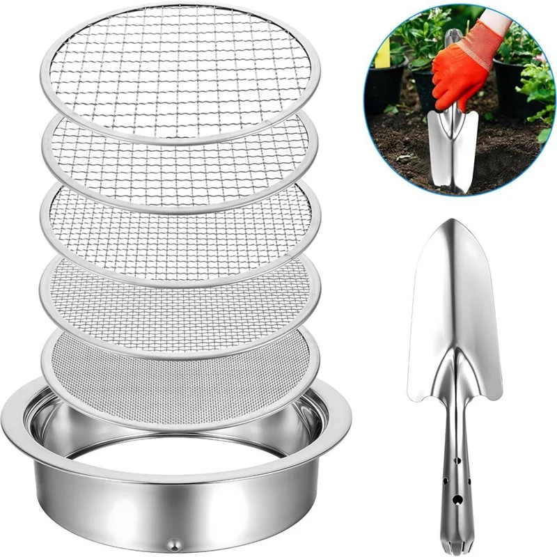 

B84B-Riddle Sieve Set Forgardening With5 Sizes 8" Diameter 1/3/6/9/12Mm Interchangeable Meshe