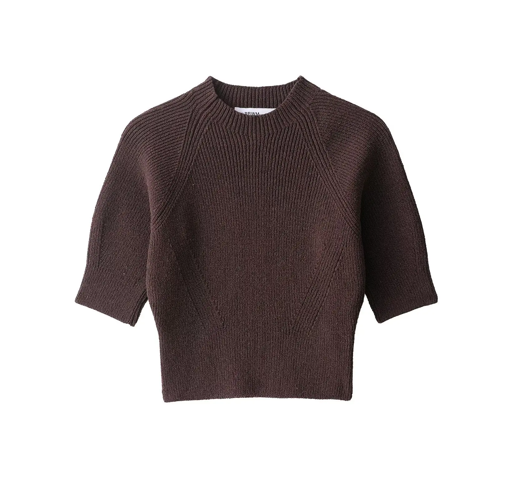 

Women's Ribbed Knit Sweater round Neck Slim Fit Short Sleeve Pullover Versatile Early Autumn Top for Ladies