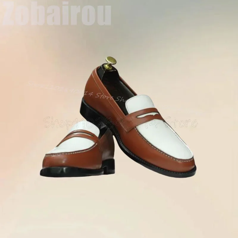 

Brown White Sewing Design Matte Leather Loafers Fashion Slip On Men Shoes Luxury Handmade Party Banquet Office Men Dress Shoes