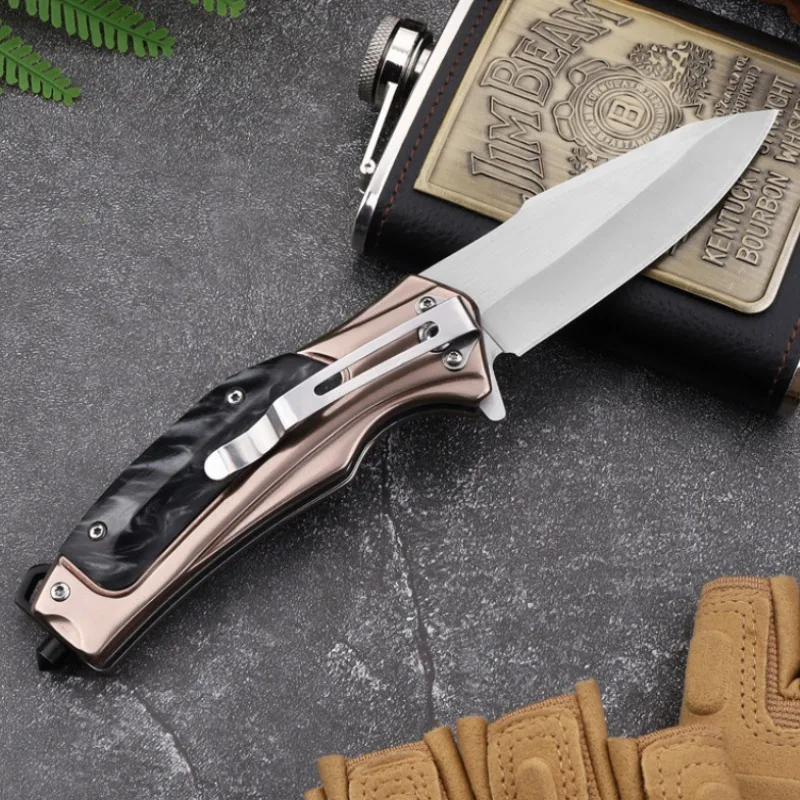 Stainless Steel Outdoor Folding Knife, Car Mounted Escape Knife, Camping Knife, Steel Clad Resin Handle