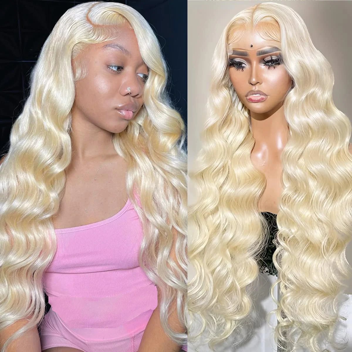 613 Blonde Body Wave Lace Front Wig - 40 İnç 613 Açık Sarı, Dalgalı