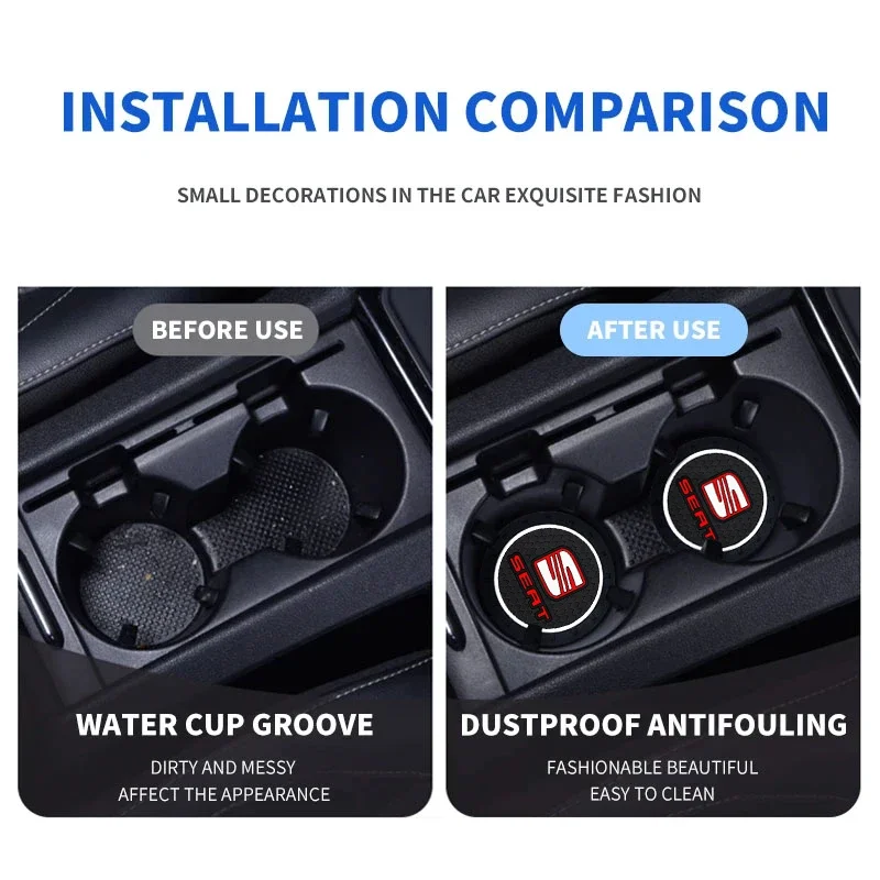 2Pcs Car Coaster Water Cup Holder Badge Mat Interior Accessories for Seat Leon cupra 5f mk2 mk3 Ibiza 6l 6f 6j Altea Mk1 Arona