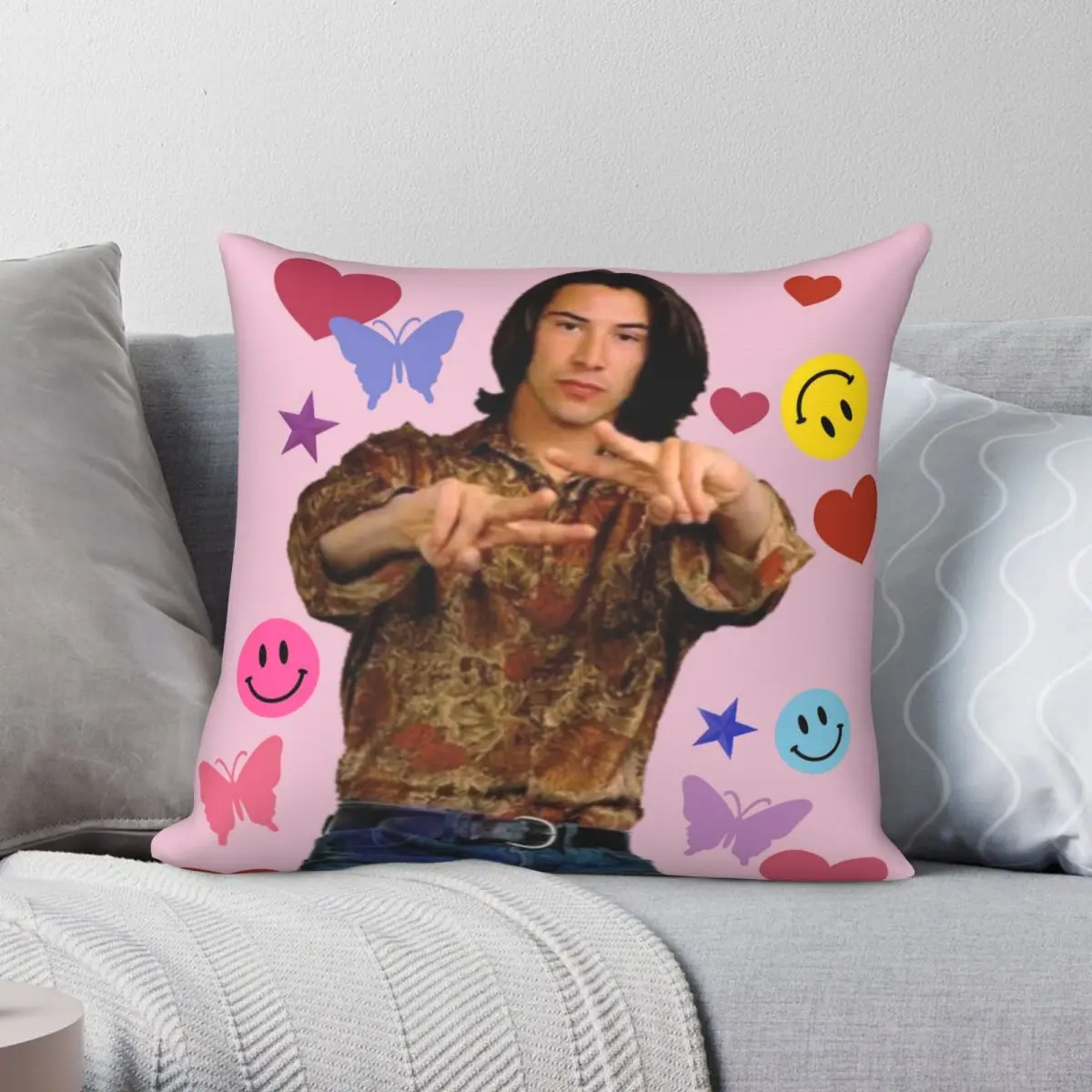 Young Keanu Reeves Square Pillowcase Polyester Linen Velvet Pattern Zip Decor Bed Cushion Cover