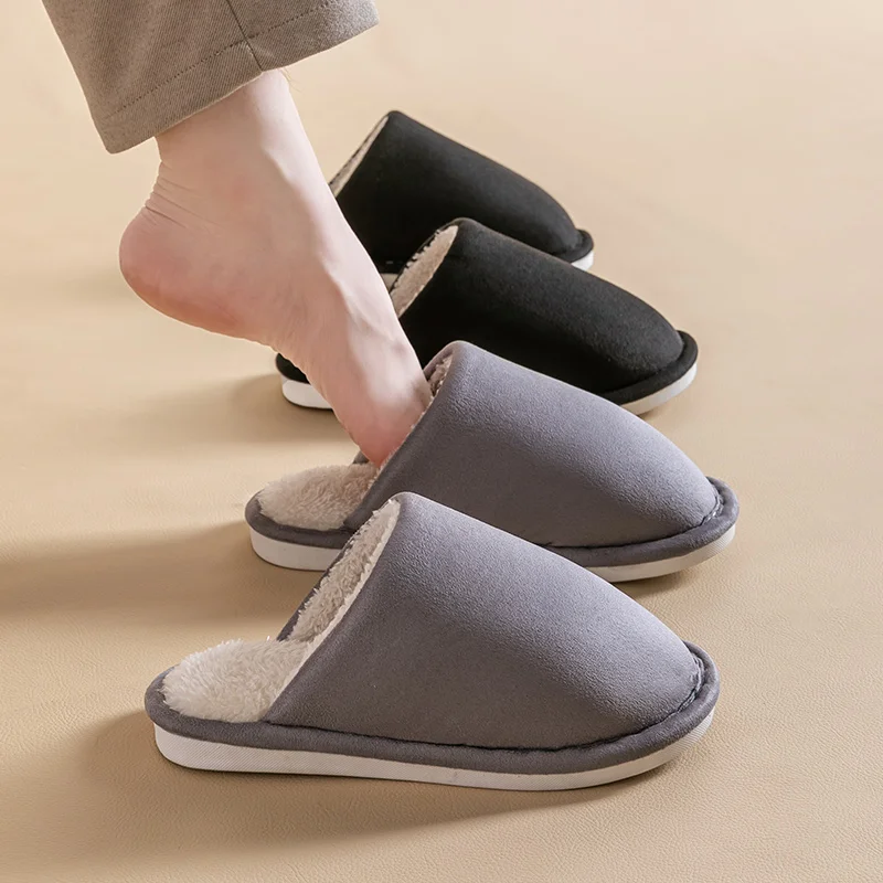 Men Solid Color Floor Mops Soft Plush Cozy House Casual Slippers Anti-skid Slip-on Shoes Fuzzy Lining Indoor Walk Winter Couples