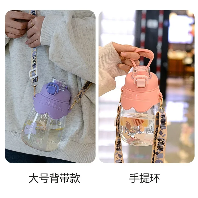 1000ml Children's Straw Water Bottle Large Capacity Milk Bottle Cartoon Student Portable School Travel Children's Drinking Cup