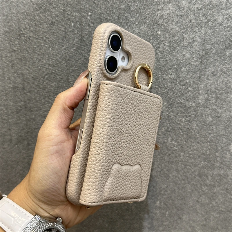 Dompet ponsel kulit PU, dompet saku kartu mewah, casing ponsel kulit PU warna polos sederhana, pelindung Slot kartu lembut untuk iPhone 16 Pro 15pro max 14 13 11 12