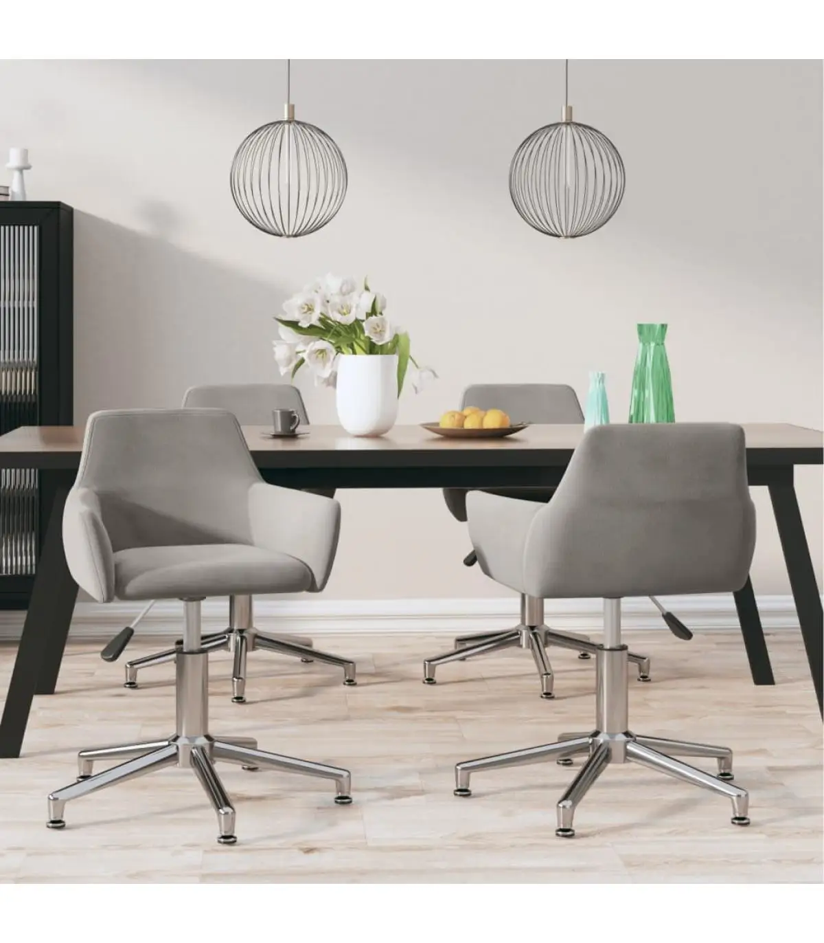 Dining chairs rotating dining chairs 4 units light gray velvet