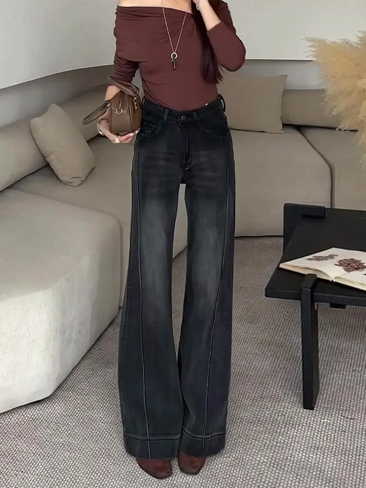 

Женские джинсы с высокой талией, расклешенные, на флисовой подкладке, широкие брюки, зимние, винтажные, не облегающие, для женщин