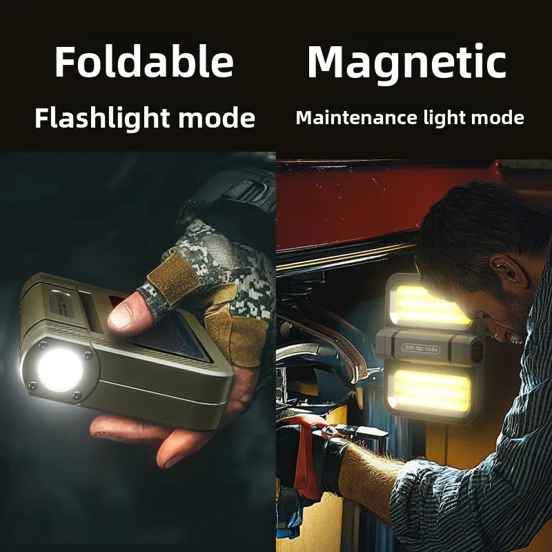

Flashlight Mini Keychain Light COB Work Light USB Rechargeable Lamp with 90° Foldable Side Lights Super Bright Portable Lanterns