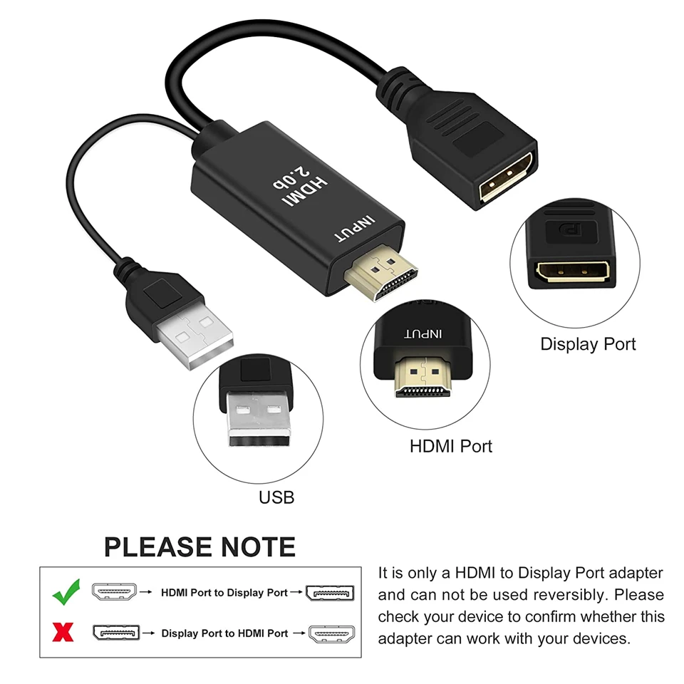 2023 Best 4K 60Hz HDMI to Displayport Adapter Cable 1080P 120Hz HDMI to DP Converter Male HDMI 2.0 to Female Displayport 1.4 PC