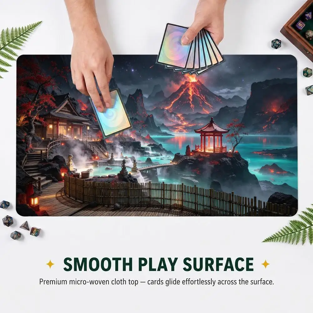Volcano Hot Spring TCG Gaming Mouse Pad Extended Card Desk Mat Stitched Edge Non‑Slip Keyboard Mat for Home Office CP Game Mat