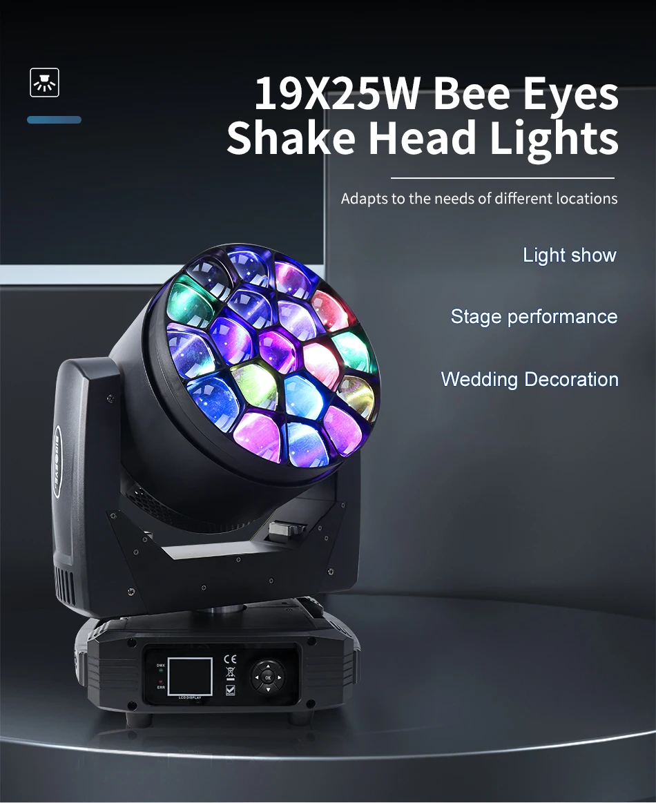 LED DMX Movingheads 19x25W RGBW 4in1 BEE Eye LED Beam Wash Zoom Moving Head Club Konzert Bar Licht – Detail 1