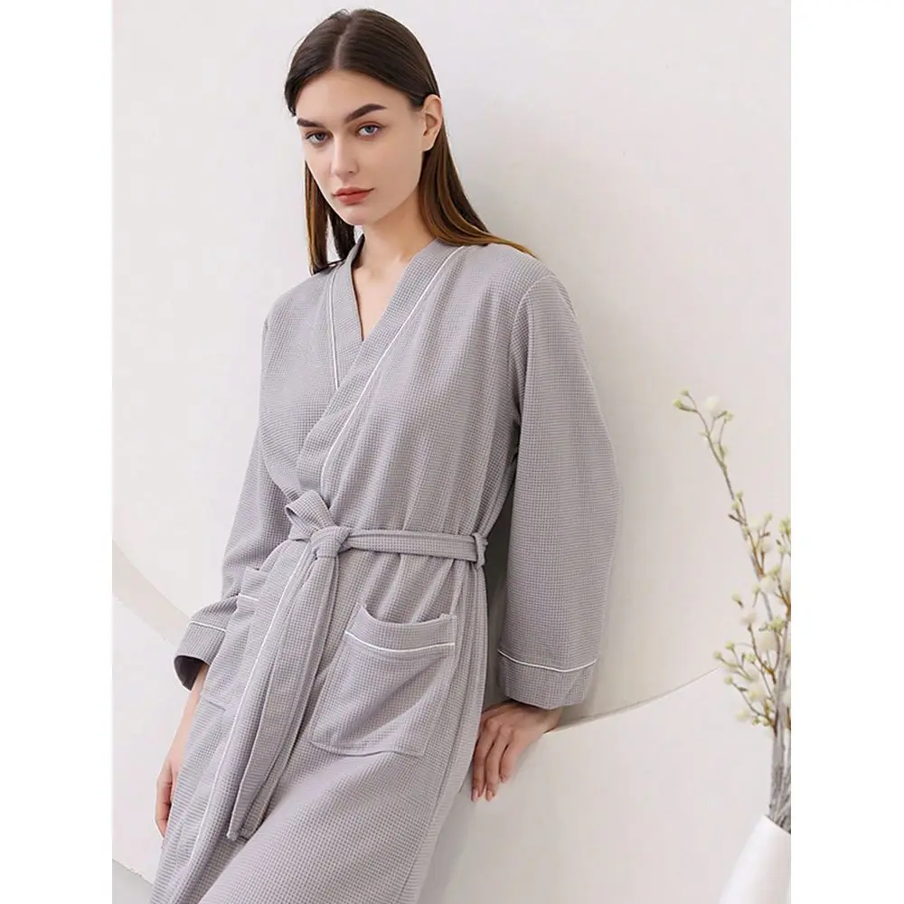 

Waffle Knit Bathrobe, Unisex Spring Summer, Thick Absorbent Fabric, SkinFriendly, Sleepwear Robe, Hotel Quality Bathroom Decor