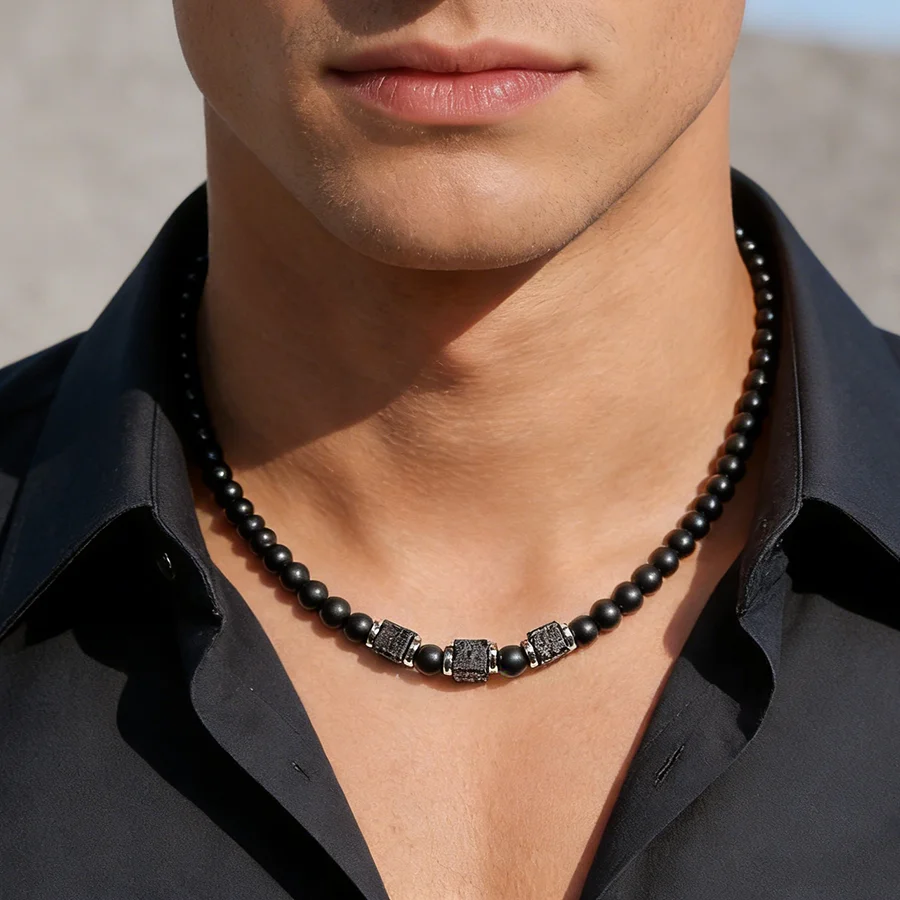 Stylish Cool 6mm Matte Stone Beads Men Necklalce 3 Styles Punk Short Collar Homme Jewelry Valentine Day Perfect Gift For Husband