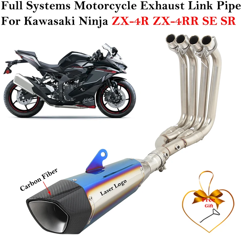 Full System For Kawasaki Ninja ZX-4R ZX-4RR ZX-25R SE SR ZX4R Motorcycle Exhaust Escape Front Mid Link Pipe Carbon Fiber Muffler