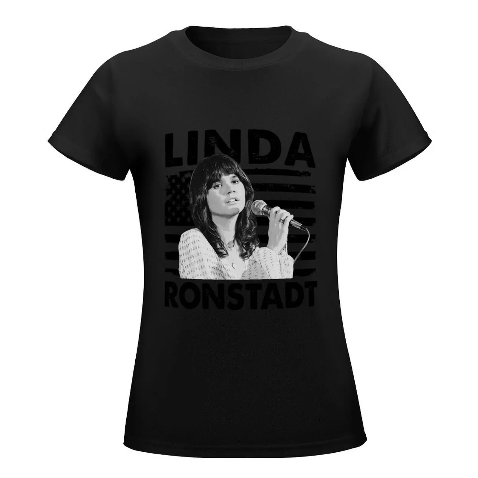 Retro American Flag Linda Ronstadt Music Gift T-Shirt cute clothes summer top white t shirts for Women