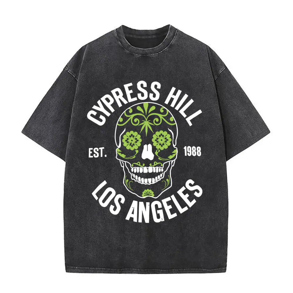 

Rapper Cypress Hill Washed Vintage T Shirt Skeleton Graphic T-shirt Men Women Hip Hop Fashion Casual T Shirts Oversized Clothes