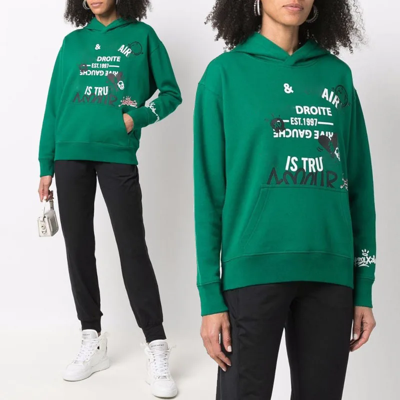 

Dark Green Hoodie Women's Sweatshirt Classic Letter Logo Print Diamond Fleece Pocket Pullover Sweatshirt