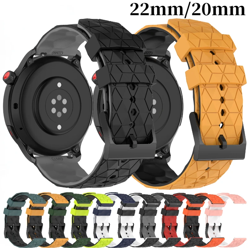 22mm 20mm Silicone Strap For Samsung Watch 6/5/4/3 Huawei Watch 4/3/GT4-3 Pro Football Pattern Bracelet Amazfit GTR 4/GTS Band