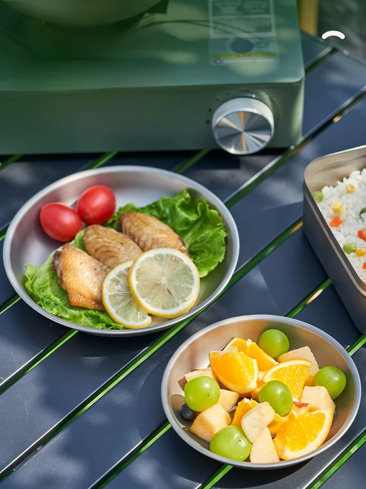 

Pure Titanium Dish Outdoor Camping Picnic Tableware Titanium Alloy round Plate Salad Bowl Portable High End Deep round Plate
