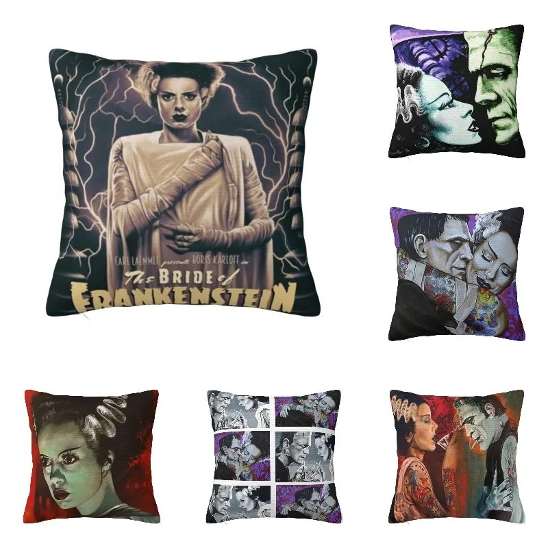 The Bride Of Frankenstein Pillow Cover Home Decorative Scary Film Movie Cushion Cover Throw Pillow for Sofa Double-sided Print