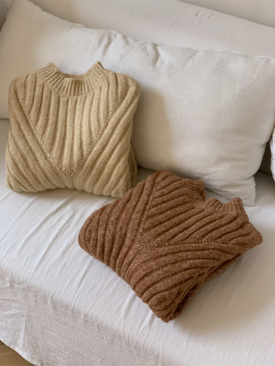 سترة محبوكة فضفاضة مجوفة من Thiened بتصميم علوي مع نسيج حاشية ونمط غير منتظم طويل Sve مستدير Ne #2