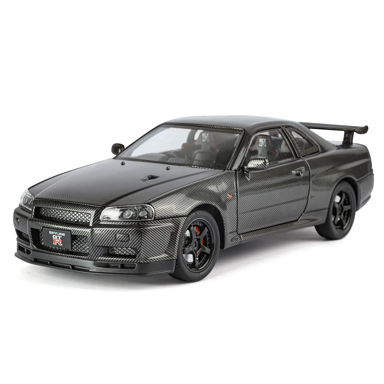 1:24 日産 スカイライン GT-R R34 “ゴジラ” カーボンファイバーエディション - 精密合金ダイキャストモデル、公式ライセンスコレクターズカー