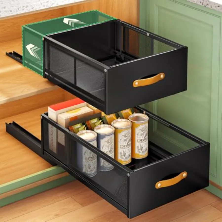 

Pull out Cabinet Organizer, Expandable Depth 15.7"-21.7" with Raising Pad for Framed Cabinets, Heavy Duty Slide out Drawers, Ad