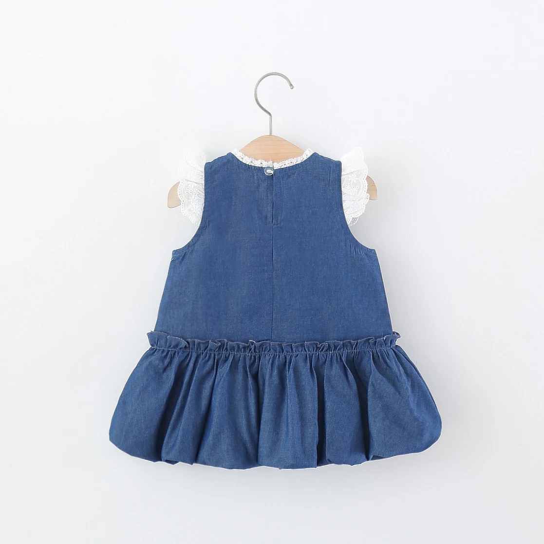 Girls Dresses Summer Cotton Cowboy Bow Cherry Lace Edge Sleeveless Baby Girl Dress Cartoon Cute Casual Baby Girl Clothing