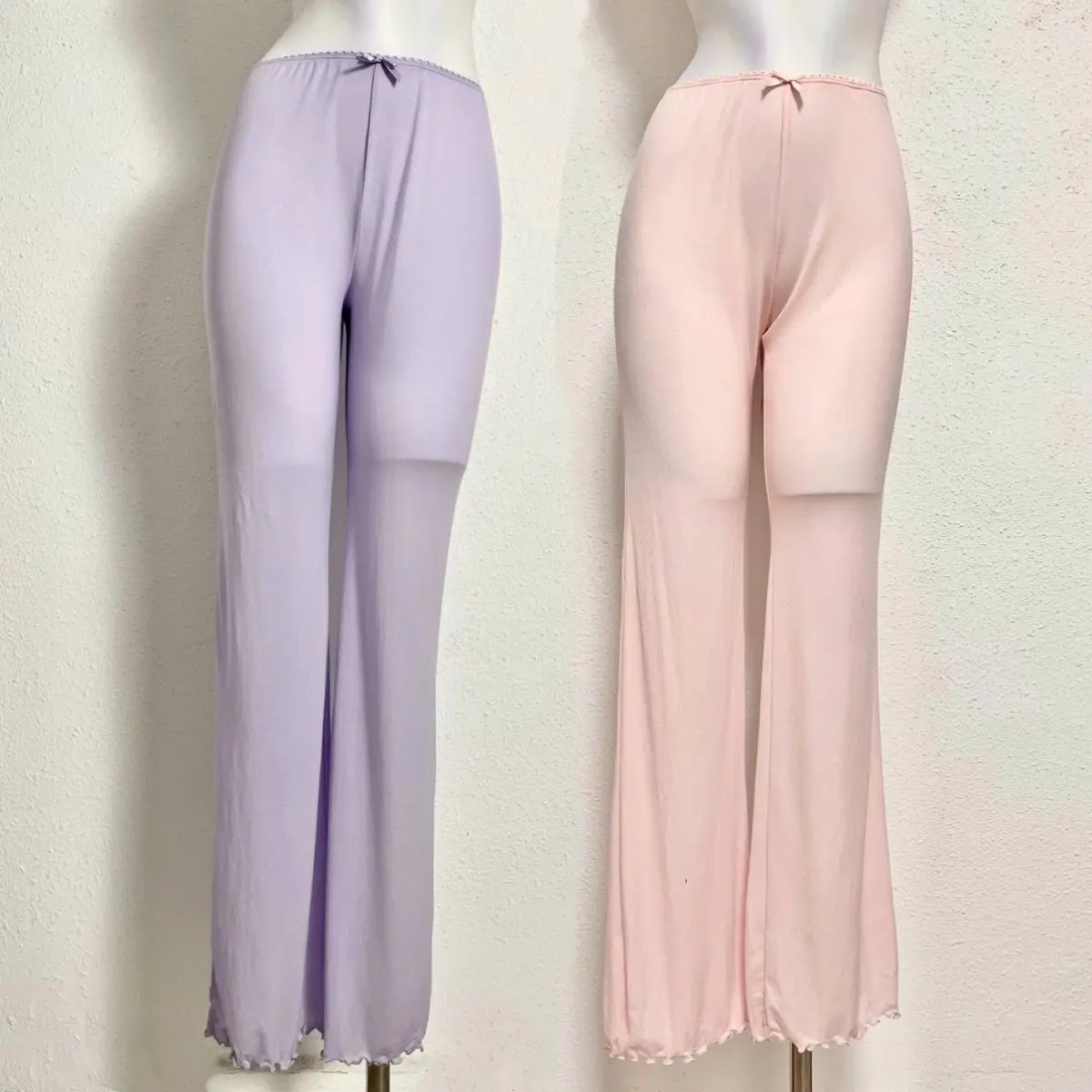 

Summer Zipper Crotch Thin See Through Loose Women Flare Leg Pants High Waist Trousers