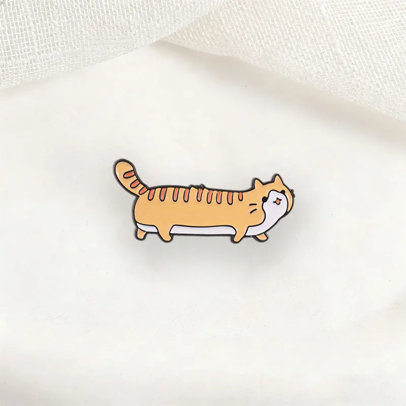Cute Long Strip Orange Tabby Cat Badge Cartoon Enamel Pins Fashion Lapel Metal Brooches Backpack Clothes Jewelry Gift for Friend