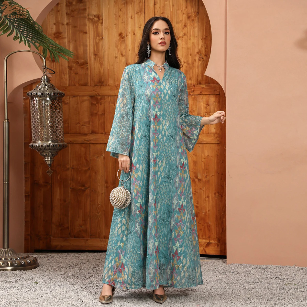 Uni Dubai Luxury Floral Embroidery Abayas Muslim Rhinestone Decorated Loose Dress Moroccan Women Clothes