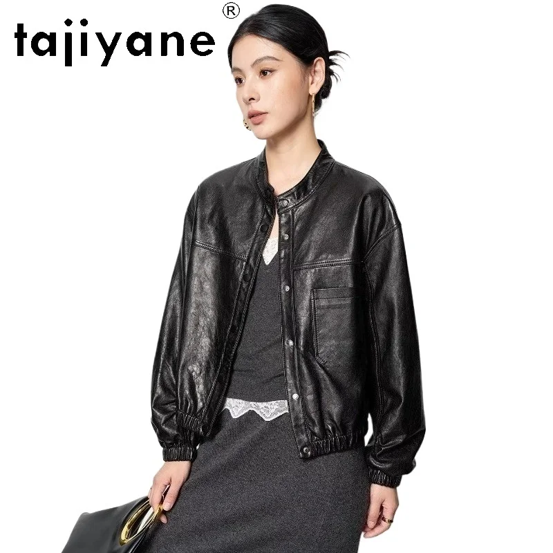 TAJIYANE Oil Waxed Sheepskin Leather Jacket Woman Short Fashion Real Leather Jackets Premium Coat 2026 Autumn Women Clothes шуба