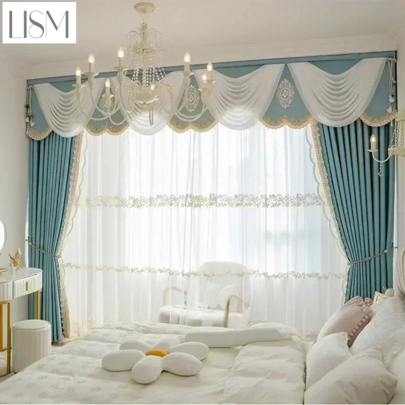 

European Light Luxury Curtains For Living Dining Room Bedroom High-precision Fabric French Window Curtains Customized