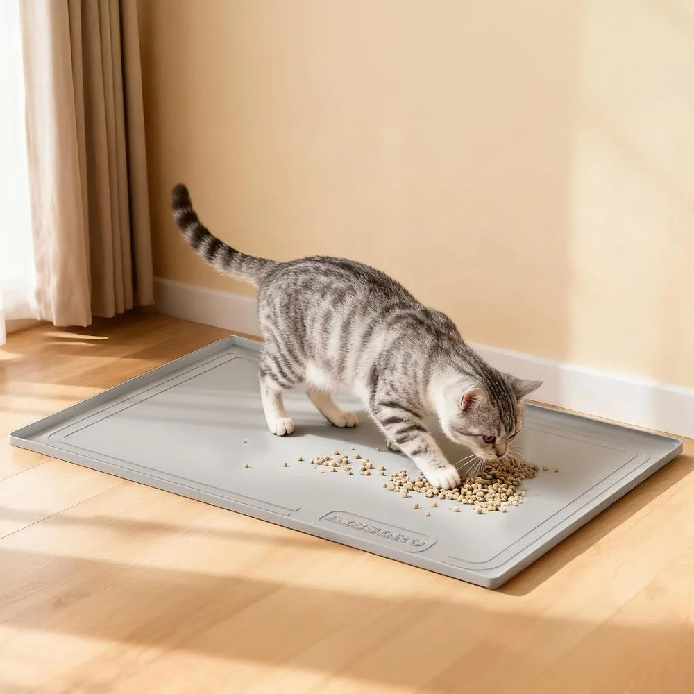 Waterproof Under Sink Mat 22"x19" - Silicone Cabinet Protector with Raised Edge, Leak Tray, Pet Feeding Mat, Gray view 6