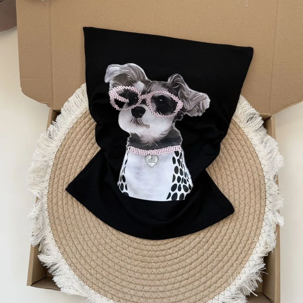 

Printed Puppy Cartoon Dog Skinny Vest Tops Beauty Back Slim Fit Sleeveless Vest with Pads Streetwear Tanks Tops