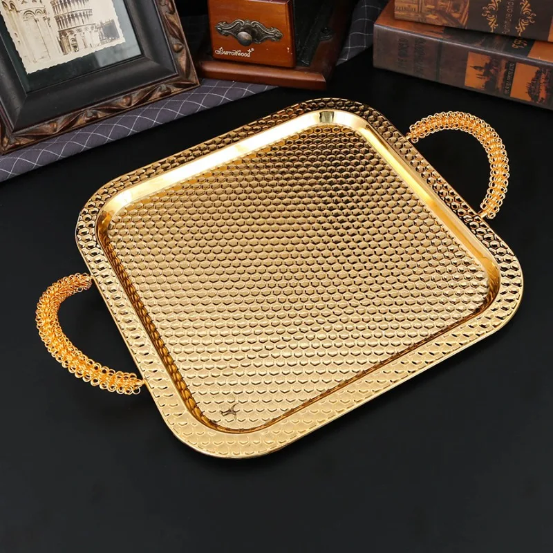 European square tray ornament Metal hammer point square tray Fruit plate Baking cake Dessert plate Cabaret supplies