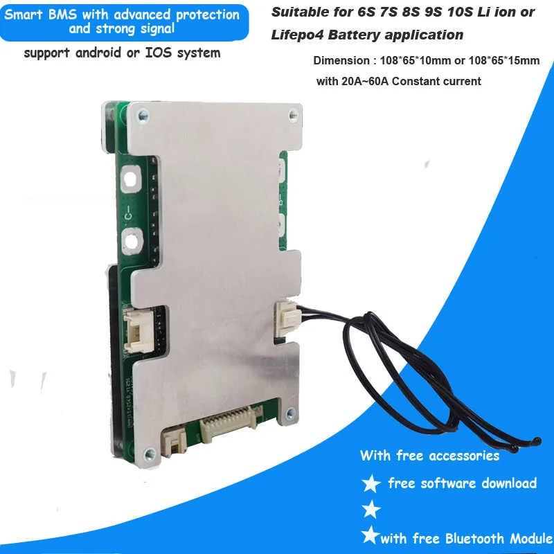 6S Li ion 25.2V or 6S 21.9V Lifepo4 Smart Bluetooth BMS with 20A 30A 40A 60A constant current UART communication PCB